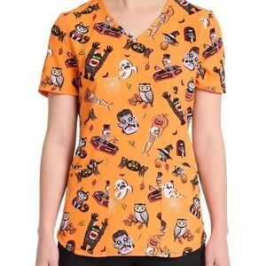 ScrubStar Orange And Black Halloween Monster Scrub Top 2X